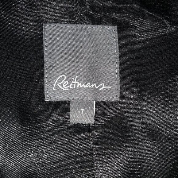 Reitmans Ladies Black & White Plaid with Faux Leather Sleeves & Accents Coat - Picture 3 of 8